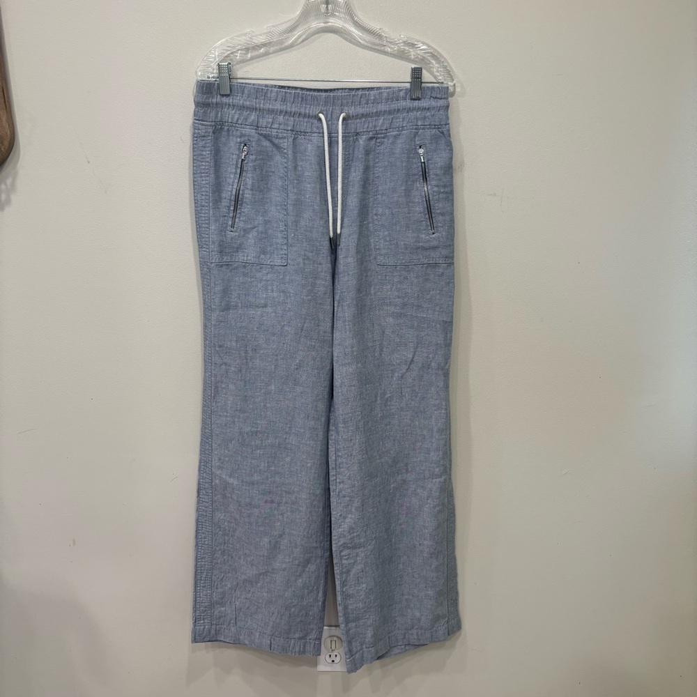 Athleta Cabo Linen Wide Leg Blue Pants Women’s Size 8-Tall